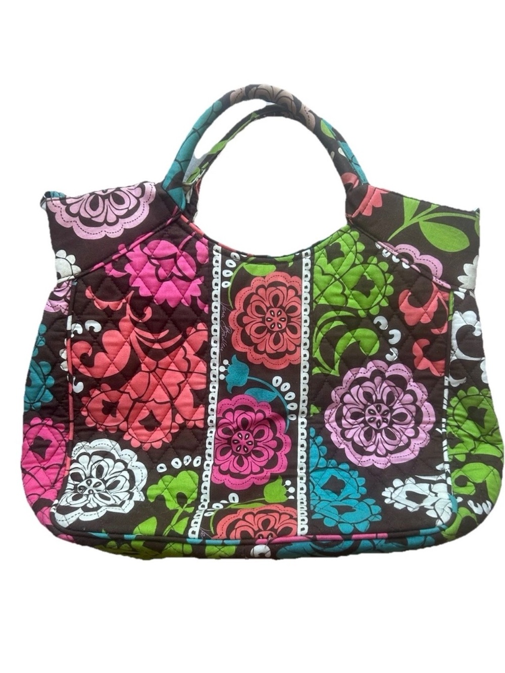 Vera Bradley Lola Two Way Tote Shoulder Bag Crossbody Quilted Floral Brown Green